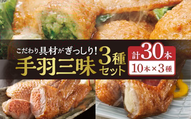 【1ヶ月以内に発送予定】手羽先3種セット(手羽先餃子・手羽先明太・手羽先チーズ)各10本入り_M025-001-02