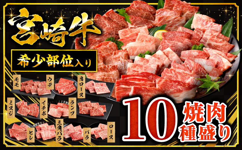 【1～2ヶ月以内に発送予定】畜産農家応援！宮崎牛焼肉10種盛り合わせ_M132-067
